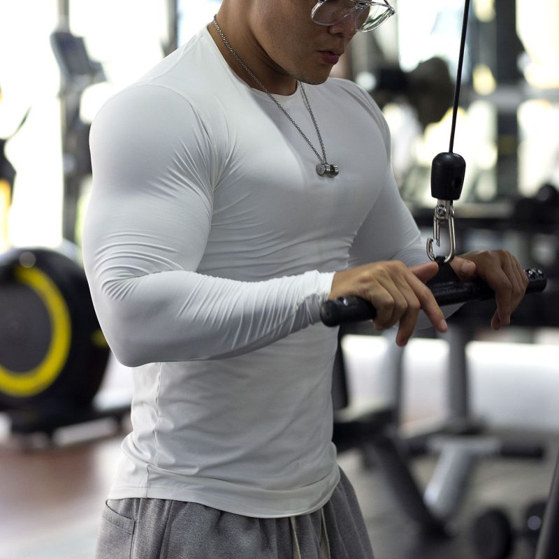 American Fitness Bodysuit Men's Quick-Drying Sweat-Absorbent Breathable Long-Sleeved Slim Sports Training T-Shirt Coach Clothing with Logo Printed