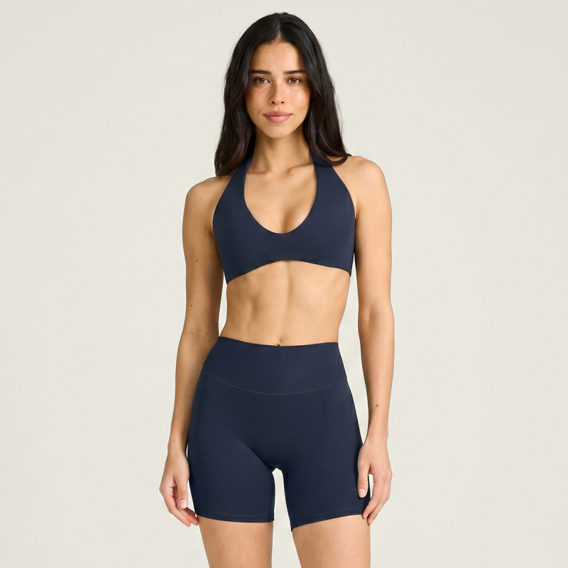 Cross-border nude yoga bra with beautiful back and halter neck sports bra, high-waisted, butt-lifting, quick-drying yoga shorts fitness set