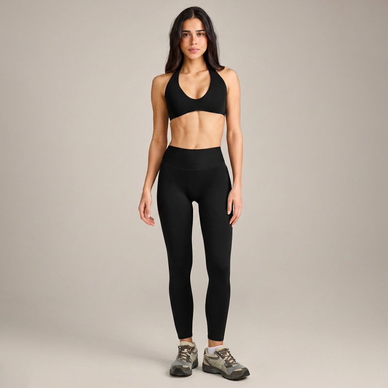 Cross-border sports bra set, fitness backless halter top, quick-drying high-waisted tight-fitting long pants, yoga wear two-piece set