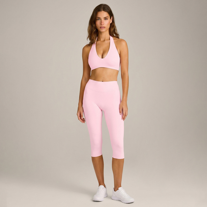 Cross-border yoga set with a beautiful backless halter neck sports bra, quick-drying, bare-feel yoga shorts, outdoor running and fitness set.