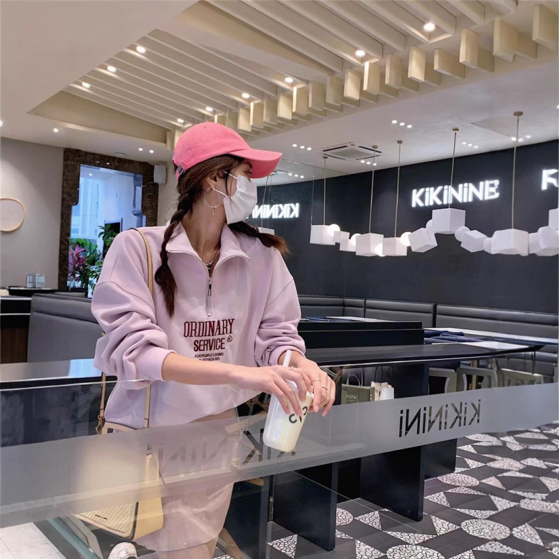 Korean exquisite embroidery half zipper pullover sweater 2025 spring and autumn new stand collar women's simple temperament