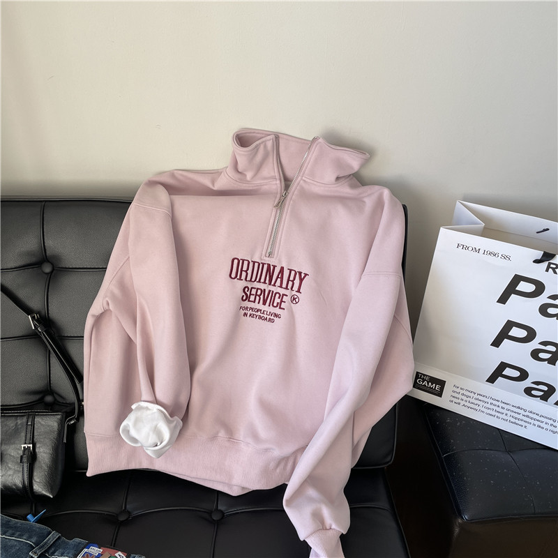 Korean exquisite embroidery half zipper pullover sweater 2025 spring and autumn new stand collar women's simple temperament