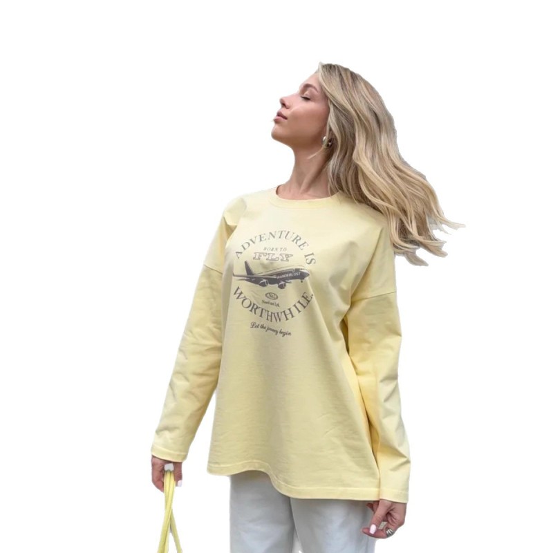 100% Cotton Long-Sleeved T-Shirt Summer New Casual Simple Trendyy Chic Design Loose Work Clothing Top for Women