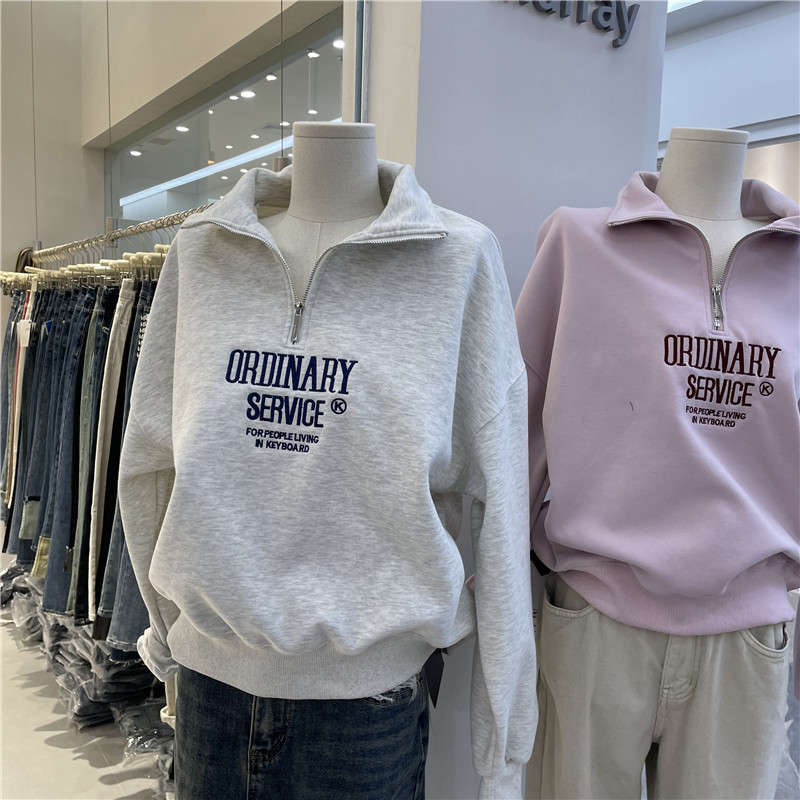 Korean exquisite embroidery half zipper pullover sweater 2025 spring and autumn new stand collar women's simple temperament
