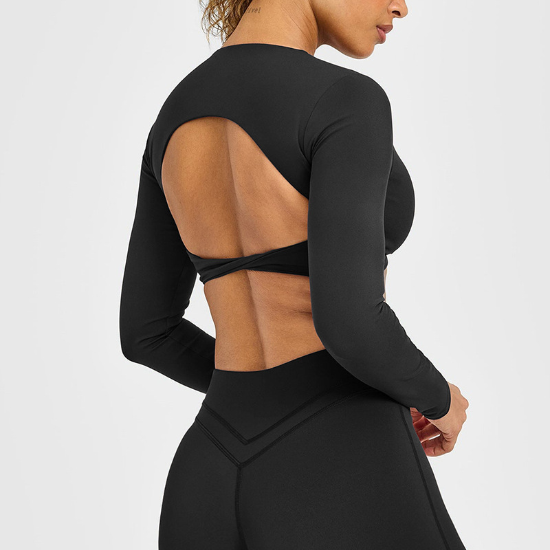 Cross-Border Twist Yoga Long-Sleeved Fitness Clothing for Women Running Casual Sports Long-Sleeved T-Shirt Elastic Yoga Top