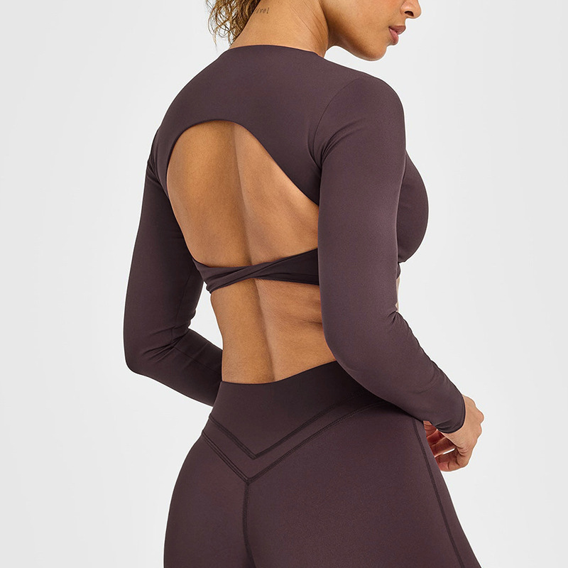 Cross-Border Twist Yoga Long-Sleeved Fitness Clothing for Women Running Casual Sports Long-Sleeved T-Shirt Elastic Yoga Top
