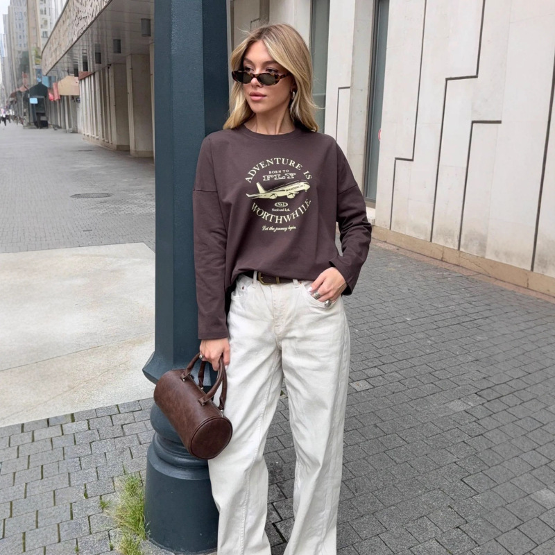 100% Cotton Long-Sleeved T-Shirt Summer New Casual Simple Trendyy Chic Design Loose Work Clothing Top for Women