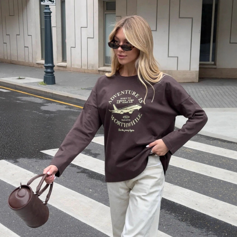 100% Cotton Long-Sleeved T-Shirt Summer New Casual Simple Trendyy Chic Design Loose Work Clothing Top for Women