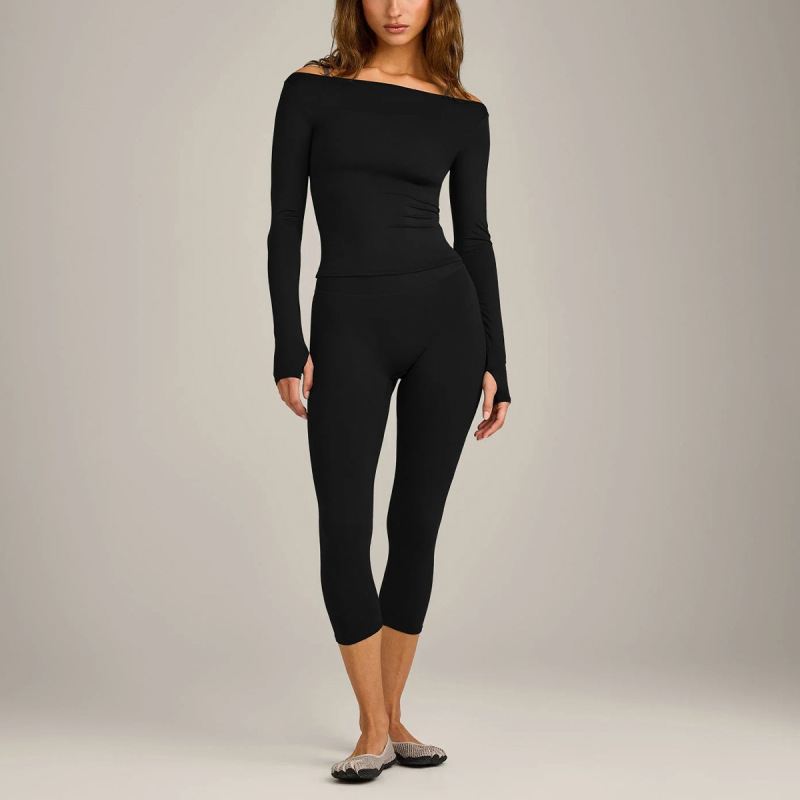 Cross-Border Slim-Fit Long-Sleeve T-Shirt Women's Set Quick-Dry Running Fitness Sports Shorts Yoga Wear Long-Sleeve Top Set