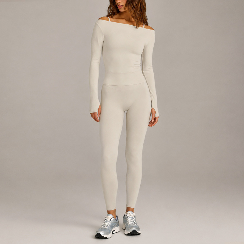 Cross-Border Slim-Fit Long-Sleeve T-Shirt Women's Set Quick-Dry Running Fitness Sports Shorts Yoga Wear Long-Sleeve Top Set