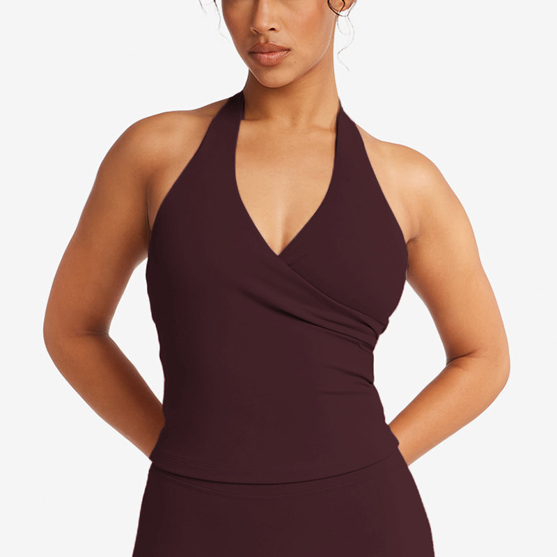 Cross-Border V-Neck Cross-Back Halter Top with Fixed Chest Pads, Yoga Tank Top for Women, Sleeveless Beautiful Back Sports Fitness Top