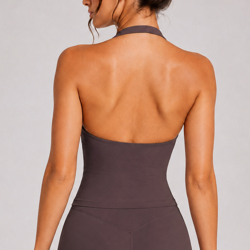 Cross-Border V-Neck Cross-Back Halter Top with Fixed Chest Pads, Yoga Tank Top for Women, Sleeveless Beautiful Back Sports Fitness Top