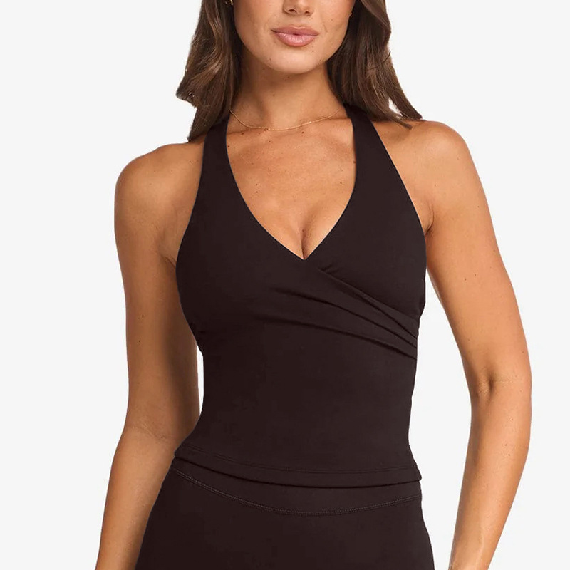 Cross-Border V-Neck Cross-Back Halter Top with Fixed Chest Pads, Yoga Tank Top for Women, Sleeveless Beautiful Back Sports Fitness Top
