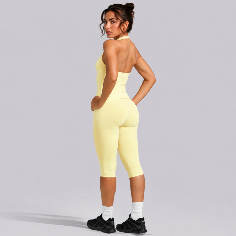 Cross-border yoga set, halter neck, open back, sports vest, tight yoga pants, outdoor running sports set for women.