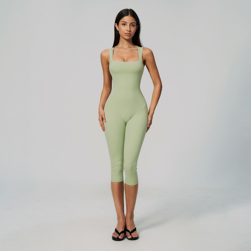 Cross-Border Seamless Bodysuit with Square Neck, Slim-Fit Tank Top, Hip-Hugging Integrated Shorts, Yoga Bodysuit for Women 3533