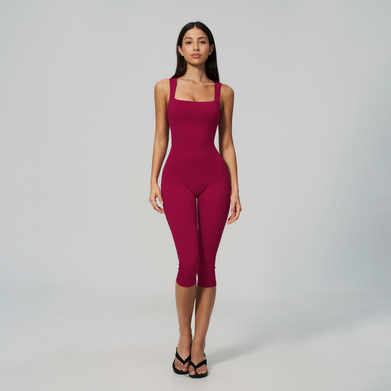 Cross-Border Seamless Bodysuit with Square Neck, Slim-Fit Tank Top, Hip-Hugging Integrated Shorts, Yoga Bodysuit for Women 3533