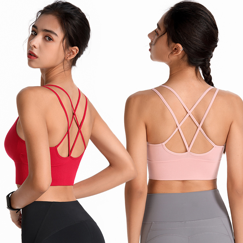 Plus Size European and American Wire-Free Thin Straps Beautiful Back Yoga Sports Bra Running Shock-Proof Quick-Drying Fitness Sports Bra for Women
