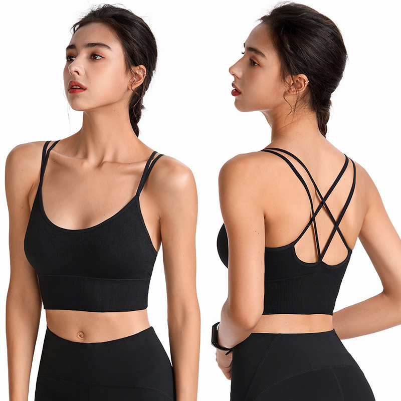 Plus Size European and American Wire-Free Thin Straps Beautiful Back Yoga Sports Bra Running Shock-Proof Quick-Drying Fitness Sports Bra for Women