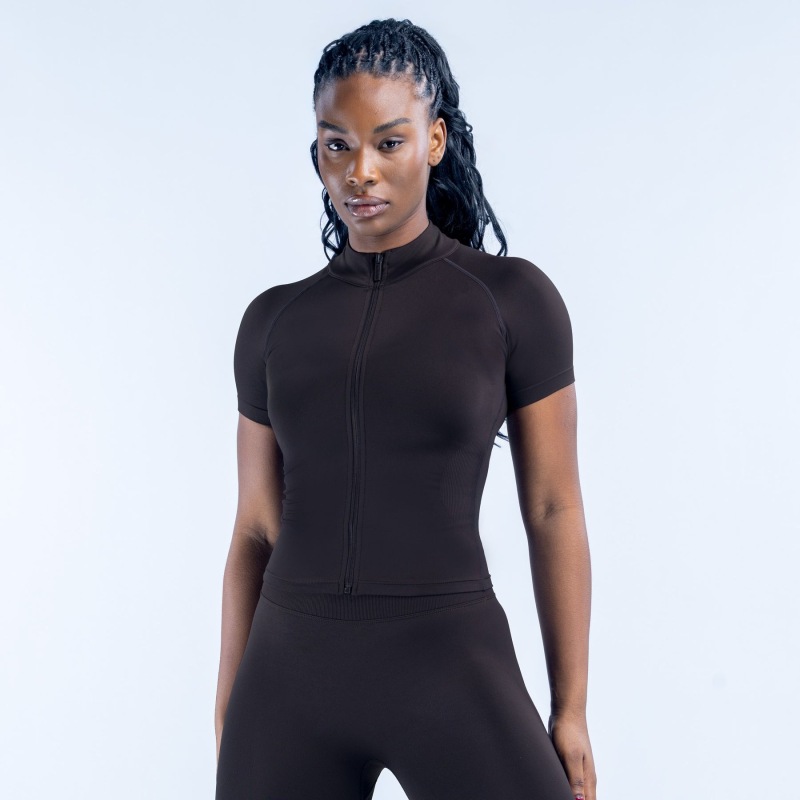 Fully Matte Ultra-Soft Nylon Fabric Tight-Fitting Full-Zip Short-Sleeve Fitness Wear Short-Sleeve Zip-Up Yoga Fitness Short-Sleeve