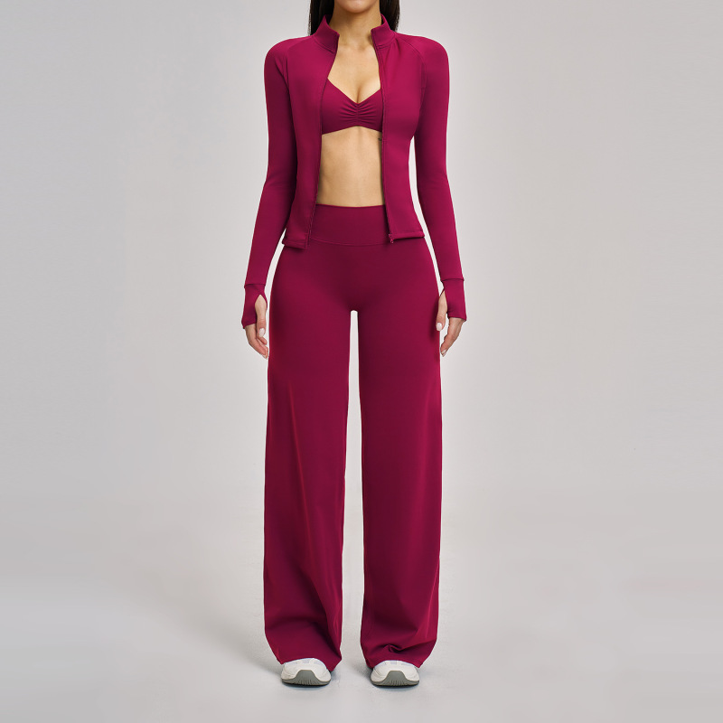 Zechuang European and American Casual Sports Suit Zipper Fitness Suit Women's Outdoor Running and Cycling Sports Three-Piece Set 4510