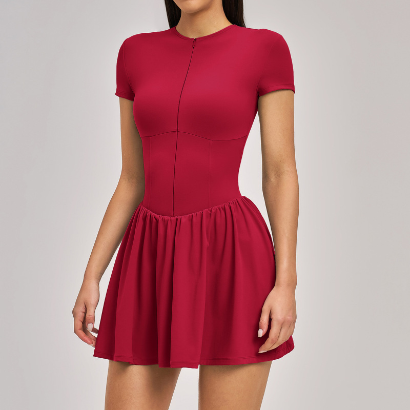 Zechuang Barely-There Two-In-One Tennis Skirt with Anti-Exposure Lining, Fitness Pocket Skirt, Sports Dress 9576