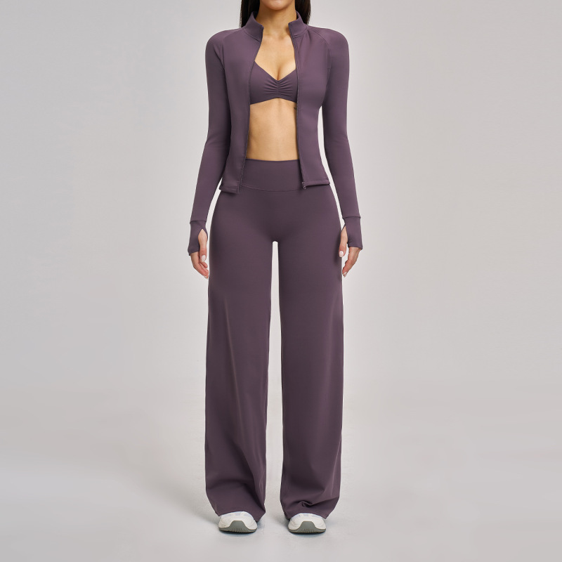 Zechuang European and American Casual Sports Suit Zipper Fitness Suit Women's Outdoor Running and Cycling Sports Three-Piece Set 4510