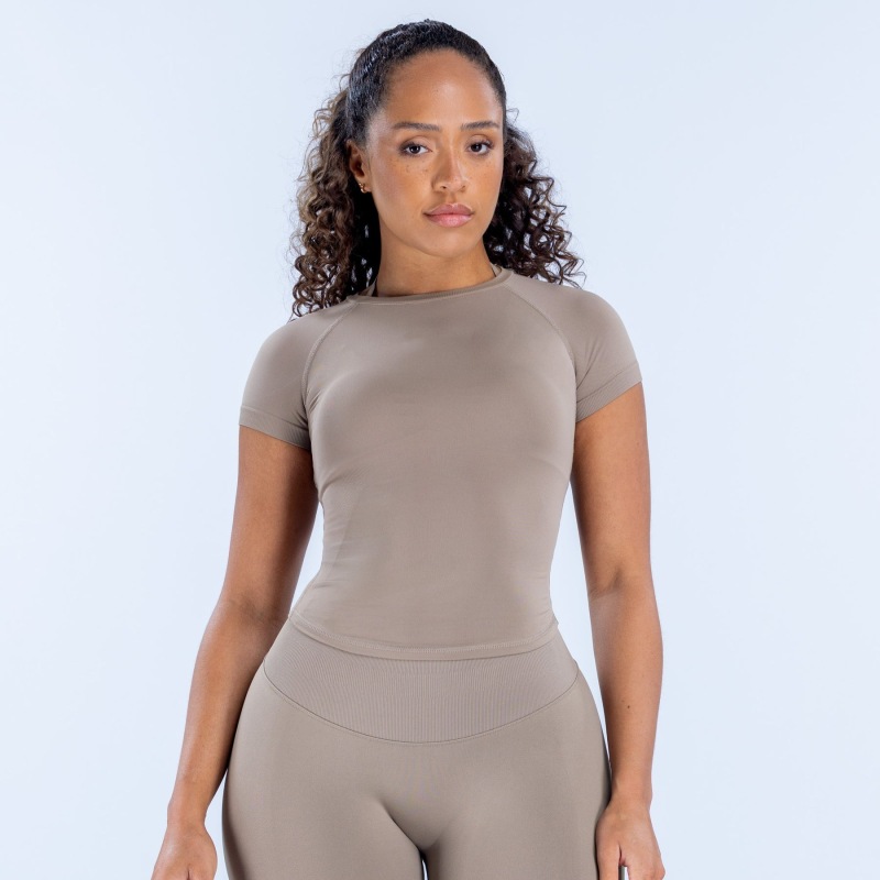 Amazon Fully Matte Nylon High Elastic Moisture Wicking Tight Seamless Short-Sleeved Fitness T-Shirt with Hip Length Short Sleeves