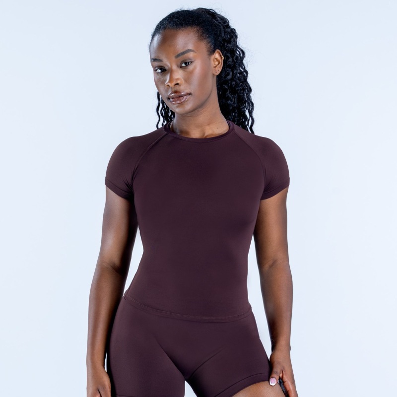 Amazon Fully Matte Nylon High Elastic Moisture Wicking Tight Seamless Short-Sleeved Fitness T-Shirt with Hip Length Short Sleeves