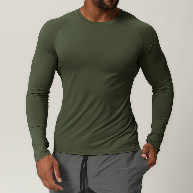 Cross-border European and American men's outdoor sun protection long-sleeved T-shirt round neck solid color casual new men's tops