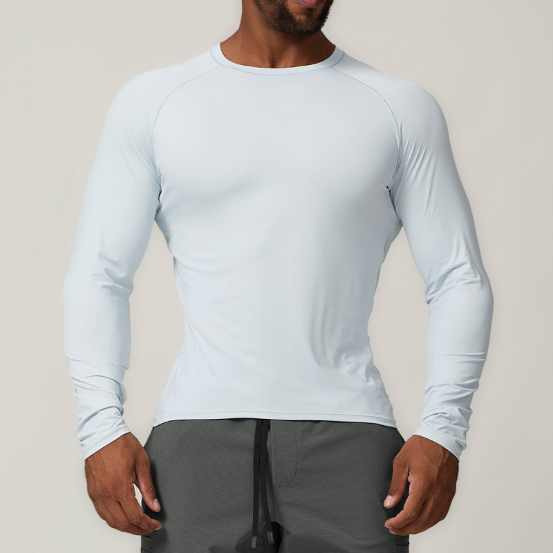 Cross-border European and American men's outdoor sun protection long-sleeved T-shirt round neck solid color casual new men's tops