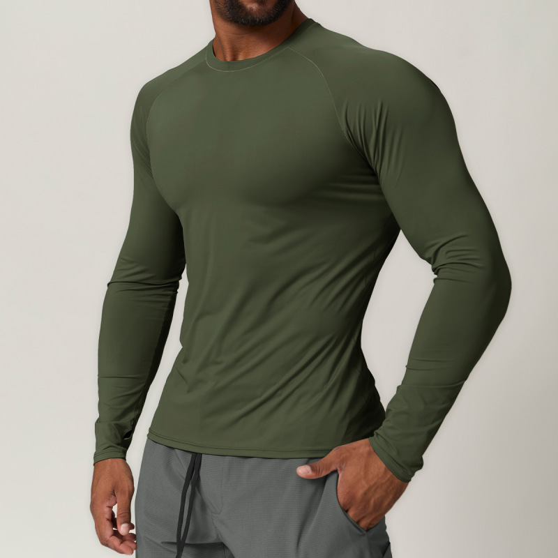 Cross-border European and American men's outdoor sun protection long-sleeved T-shirt round neck solid color casual new men's tops