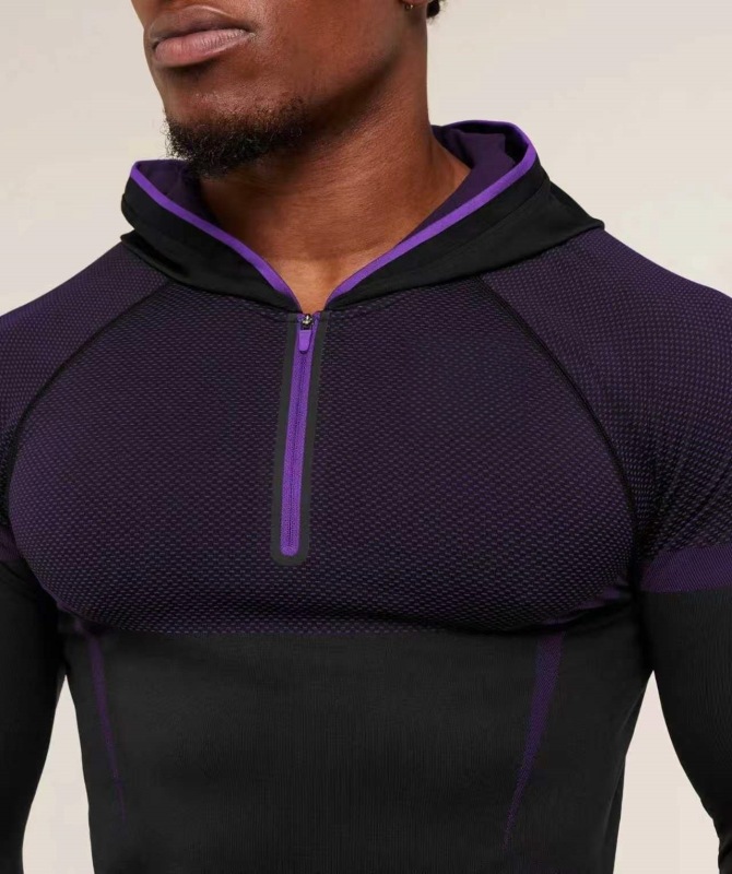 Gym Fitness Long-Sleeved Men's Autumn and Winter Classic Superhero Quick-Drying Stretch Hoodie Half-Zip T-Shirt Top