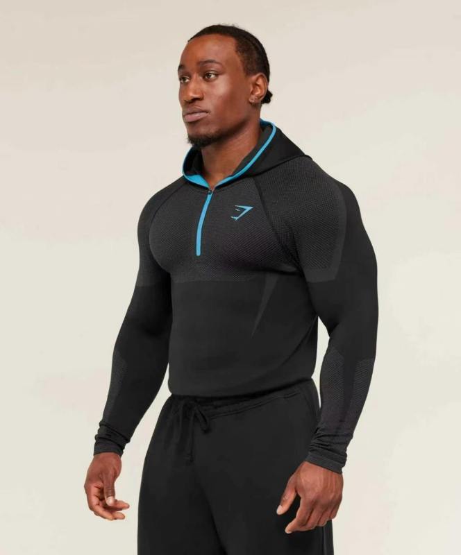 Gym Fitness Long-Sleeved Men's Autumn and Winter Classic Superhero Quick-Drying Stretch Hoodie Half-Zip T-Shirt Top