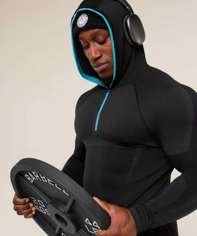 Gym Fitness Long-Sleeved Men's Autumn and Winter Classic Superhero Quick-Drying Stretch Hoodie Half-Zip T-Shirt Top