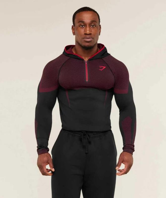 Gym Fitness Long-Sleeved Men's Autumn and Winter Classic Superhero Quick-Drying Stretch Hoodie Half-Zip T-Shirt Top