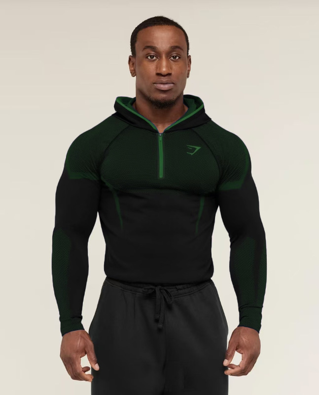 Gym Fitness Long-Sleeved Men's Autumn and Winter Classic Superhero Quick-Drying Stretch Hoodie Half-Zip T-Shirt Top