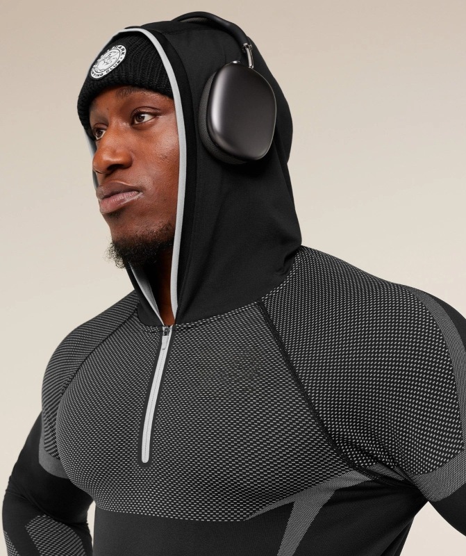 Gym Fitness Long-Sleeved Men's Autumn and Winter Classic Superhero Quick-Drying Stretch Hoodie Half-Zip T-Shirt Top