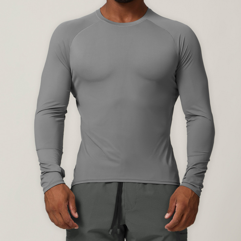 Cross-border European and American men's outdoor sun protection long-sleeved T-shirt round neck solid color casual new men's tops