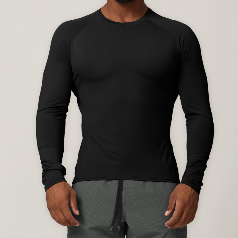 Cross-border European and American men's outdoor sun protection long-sleeved T-shirt round neck solid color casual new men's tops