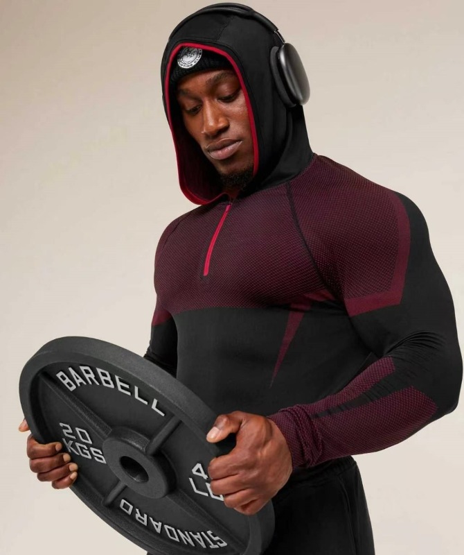 Gym Fitness Long-Sleeved Men's Autumn and Winter Classic Superhero Quick-Drying Stretch Hoodie Half-Zip T-Shirt Top