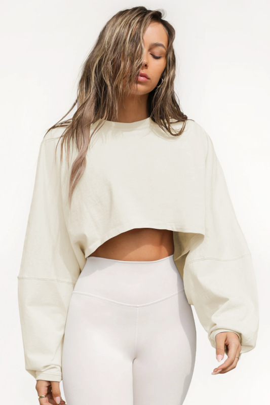 2024 Cross-border Navel Crewneck Sweater European and American Women's Short Sports Base Shirt T-shirt Knitted Shirt Long Sleeve Top