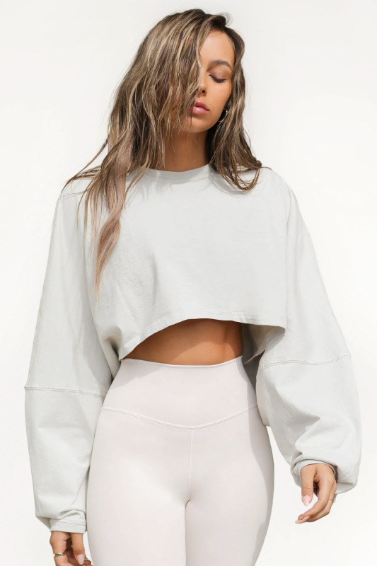 2024 Cross-border Navel Crewneck Sweater European and American Women's Short Sports Base Shirt T-shirt Knitted Shirt Long Sleeve Top