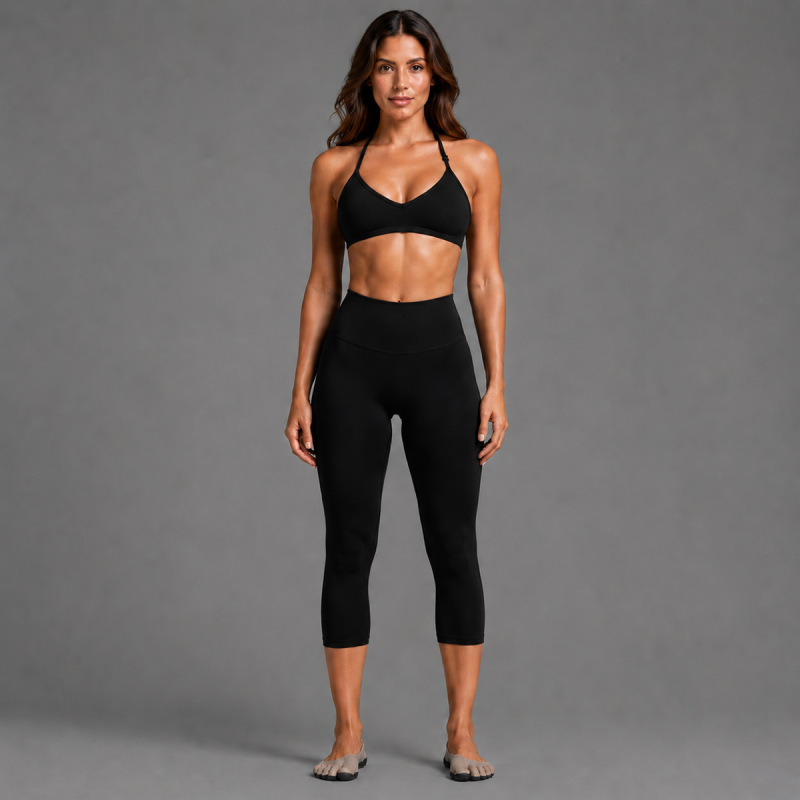 Cross-Border Halter Neck Sports Bra Set for Women, Beautiful Back Yoga Bra, Quick-Dry Fitness Capri Pants, Yoga Outfit Two-Piece Set