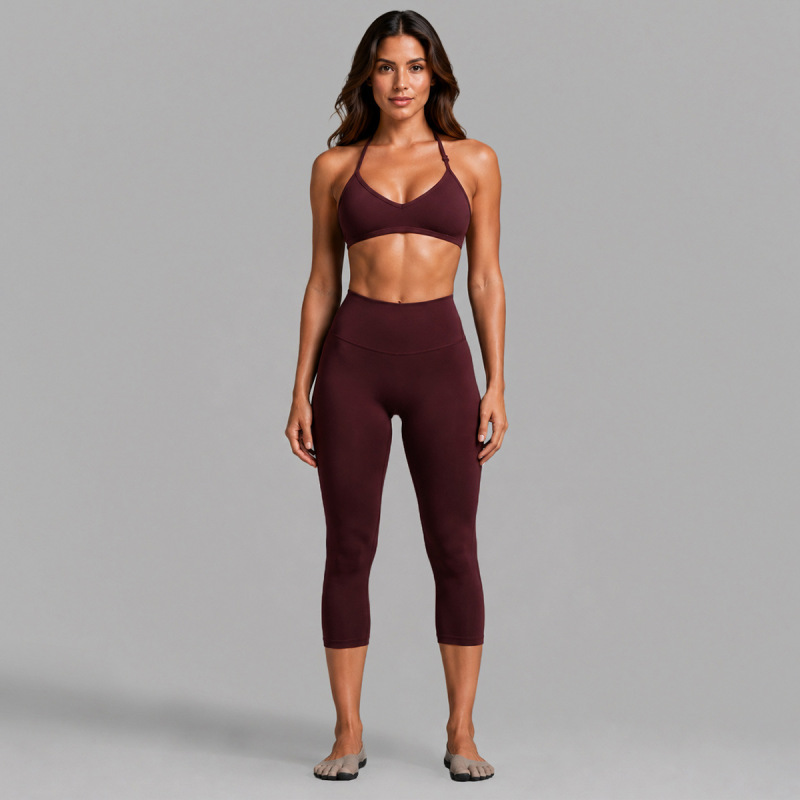 Cross-Border Halter Neck Sports Bra Set for Women, Beautiful Back Yoga Bra, Quick-Dry Fitness Capri Pants, Yoga Outfit Two-Piece Set