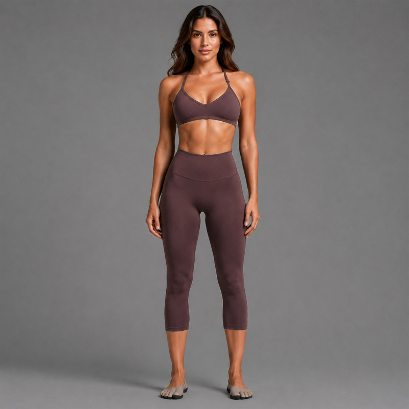 Cross-Border Halter Neck Sports Bra Set for Women, Beautiful Back Yoga Bra, Quick-Dry Fitness Capri Pants, Yoga Outfit Two-Piece Set
