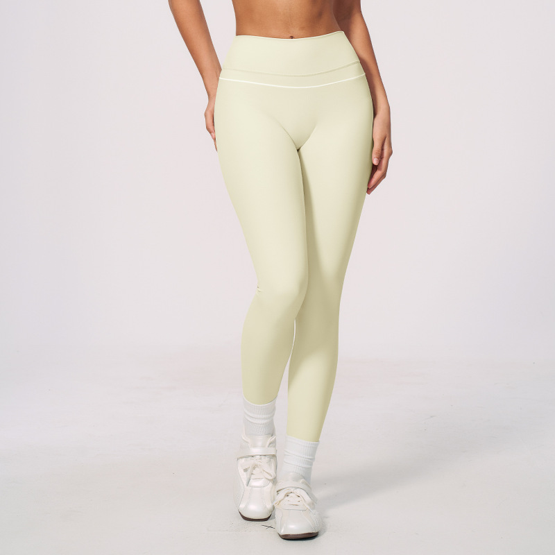 Cross-border European and American style color-blocked brushed yoga pants, tight-fitting, slimming, breathable, high-waisted, tummy-control, and butt-lifting sports pants 9615