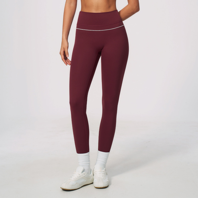 Cross-border European and American style color-blocked brushed yoga pants, tight-fitting, slimming, breathable, high-waisted, tummy-control, and butt-lifting sports pants 9615