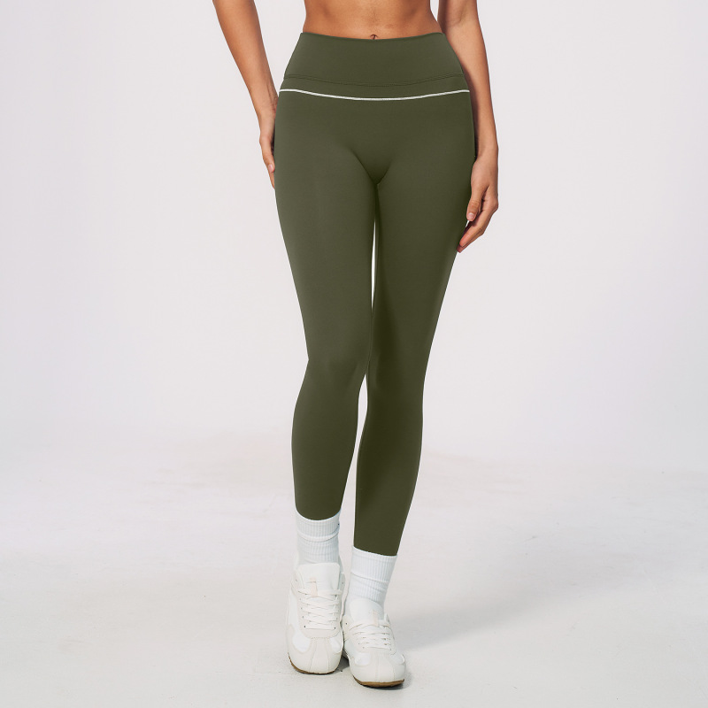 Cross-border European and American style color-blocked brushed yoga pants, tight-fitting, slimming, breathable, high-waisted, tummy-control, and butt-lifting sports pants 9615