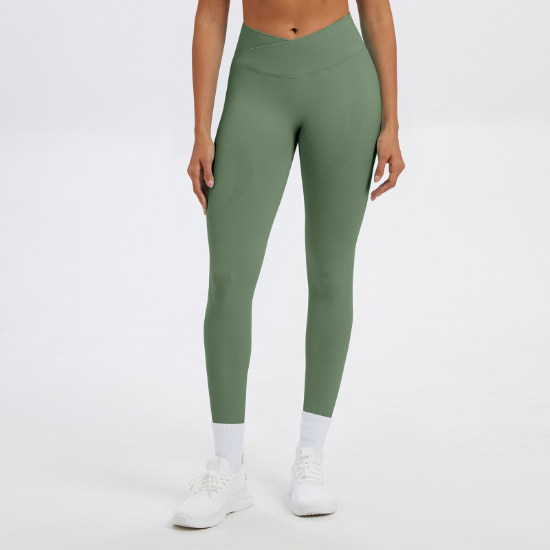 Cross-border Amazon tight-fitting cross-waist yoga pants, peach-shaped buttocks, high-waisted yoga long pants, running sports fitness pants