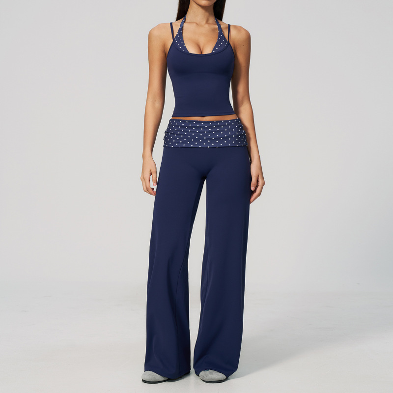 Cross-border brushed fitness set, fashionable polka dot faux two-piece, hip-lifting and waist-turning running sports quick-drying yoga wear 4549